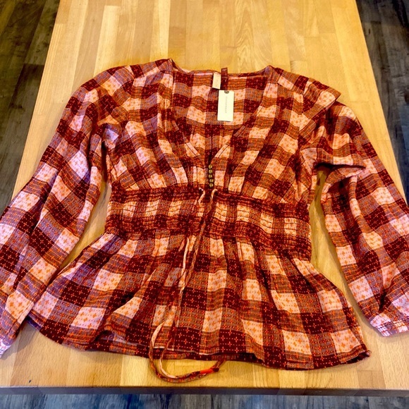 NWT Gingham check wool blend babydoll peplum top pilcro by Anthropologie xs - Picture 3 of 16